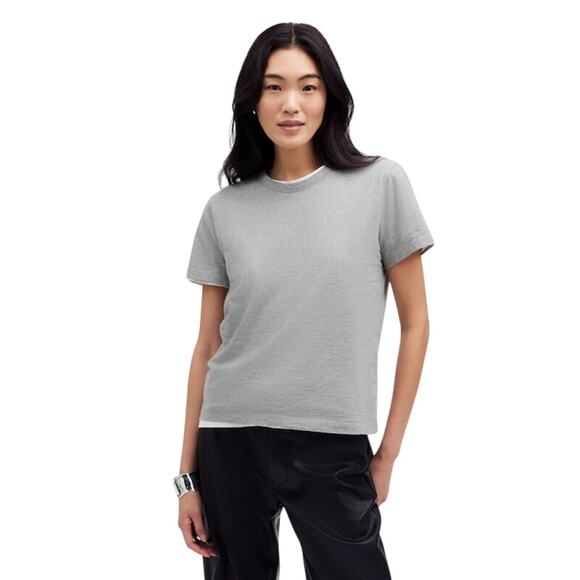 NWT Women’s Cotton Crewneck Tee Heather Ash Grey Size M Casual Basic Top - Picture 1 of 9